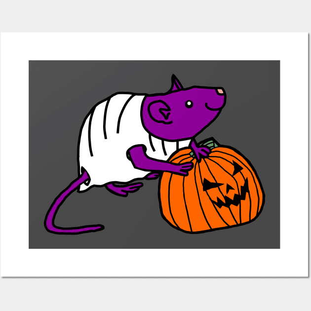 Cute Rat Getting Ready for Halloween Horror Wall Art by ellenhenryart